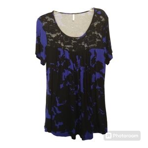 Floral Casual Loose Long Sleeve Tunic Top Lace Panel Pleated Blouse XL